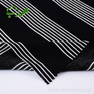 White black stripe printed viscose rayon crepe fabric